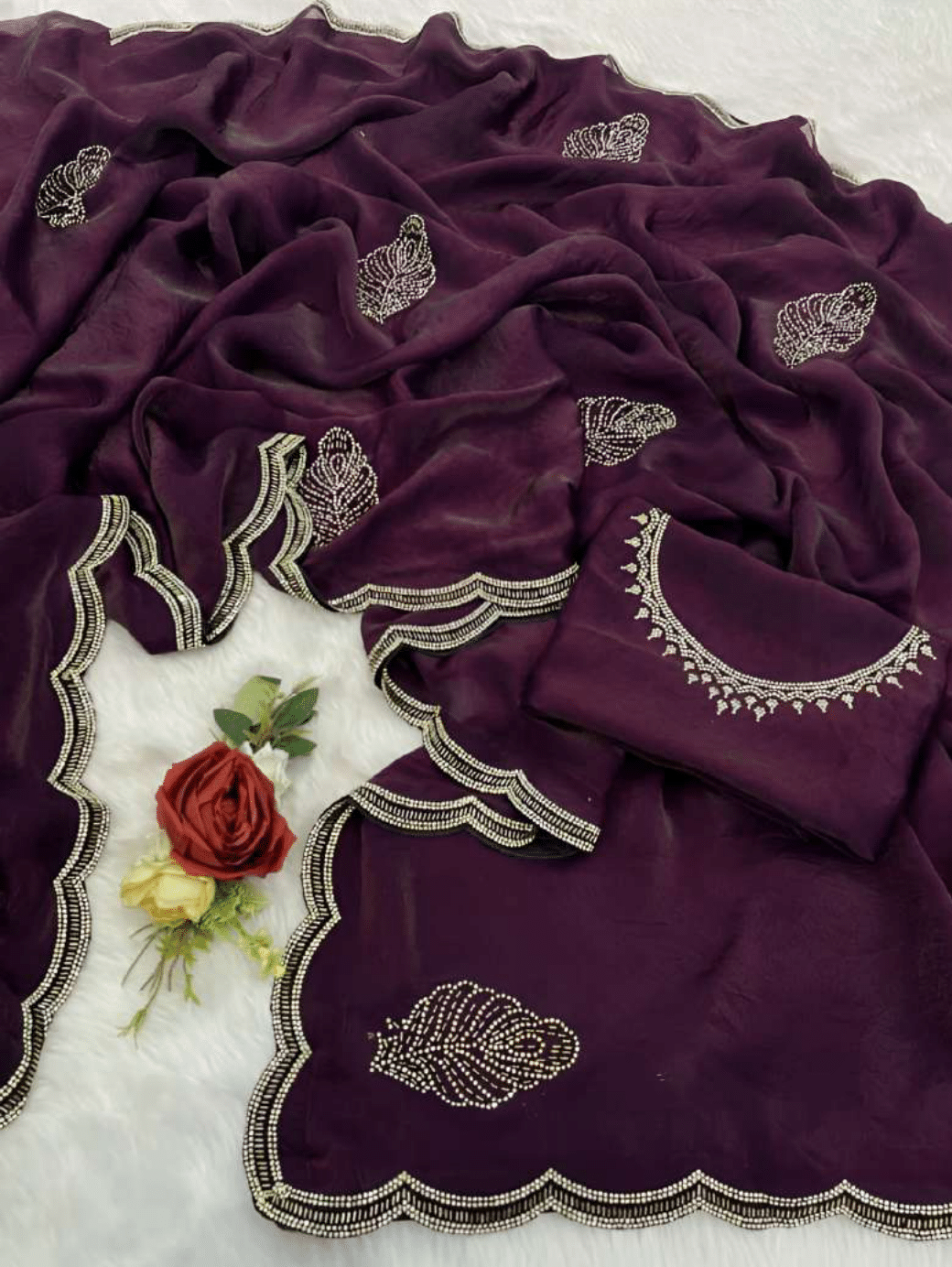 Soft Pure Fandy Sattin Saree - Image 2